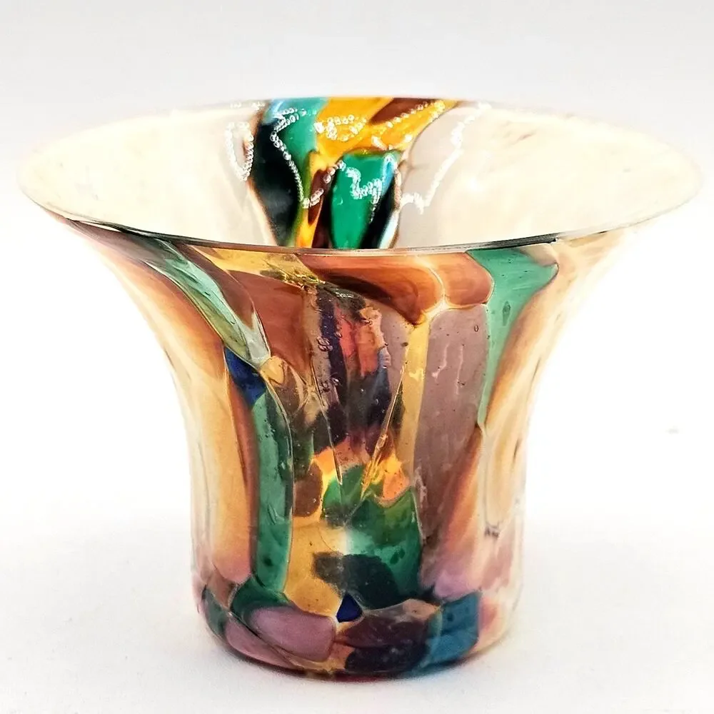 Hand Blown Art Glass Votive Holder Iridescent Decor